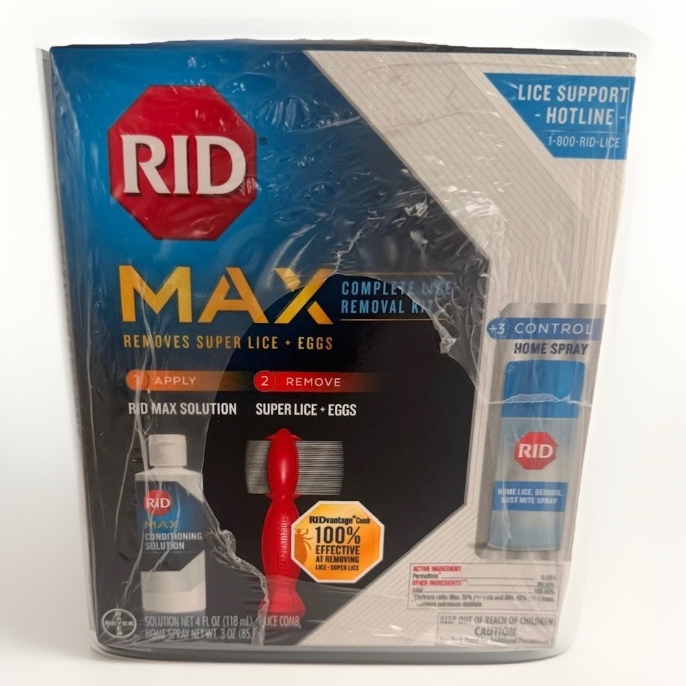 Pack of 3 Rid MAX Complete Lice Removal Solution Comb Spray Treatment Kit 4 oz